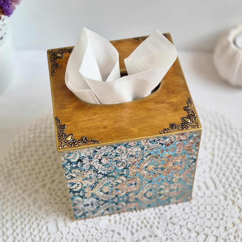 Tissue Box Cover, Wooden Square Tissue Box Holder, Tissue Storage, Decorative Cube Box for Napkins, Tissue Dispenser