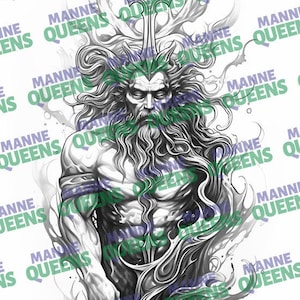 Unique Greek Mythology Poseidon Tattoo Design - Digital Download