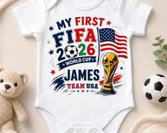 2026 World Cup Baby Bodysuit, My First FIFA World Cup Bodysuit, Personalized Baby Soccer Outfit, Team USA Baby Onesie, Custom Name Baby Gift