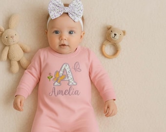 Personalized Baby Girl Romper Set with Embroidery & Matching Accessories-Coming Home Outfit for Newborn - Handmade