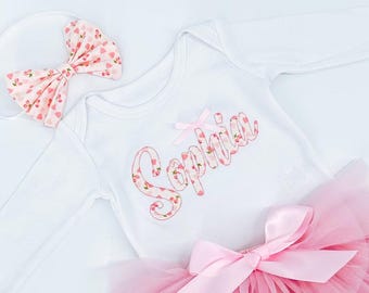 baby girl customized footie with matching headband