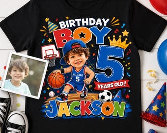 Personalized Basketball Birthday Boy Shirt, Custom Sports Tee, Cartoon Portrait