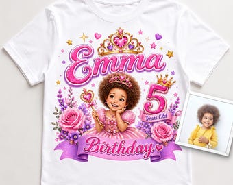 Personalized Portrait Birthday Shirt for Girls, Custom Princess Face Tee