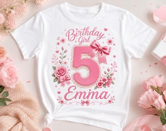 Pink Coquette Birthday Girl Shirt, Personalized Lace Bow Floral Tee (Olivia)