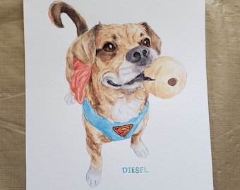 Retrato personalizado de mascota en acuarela 8x10"