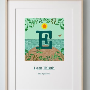 Custom letter name print, Kid's Initial art, Personalised alphabet print, baby letter print, Botanical nursery, Nature art print, Unisex