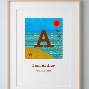 Personalised letter and name print, Initial print, Letter art print, Baby and child gift, Nursery wall art, Beach art print, Seaside print