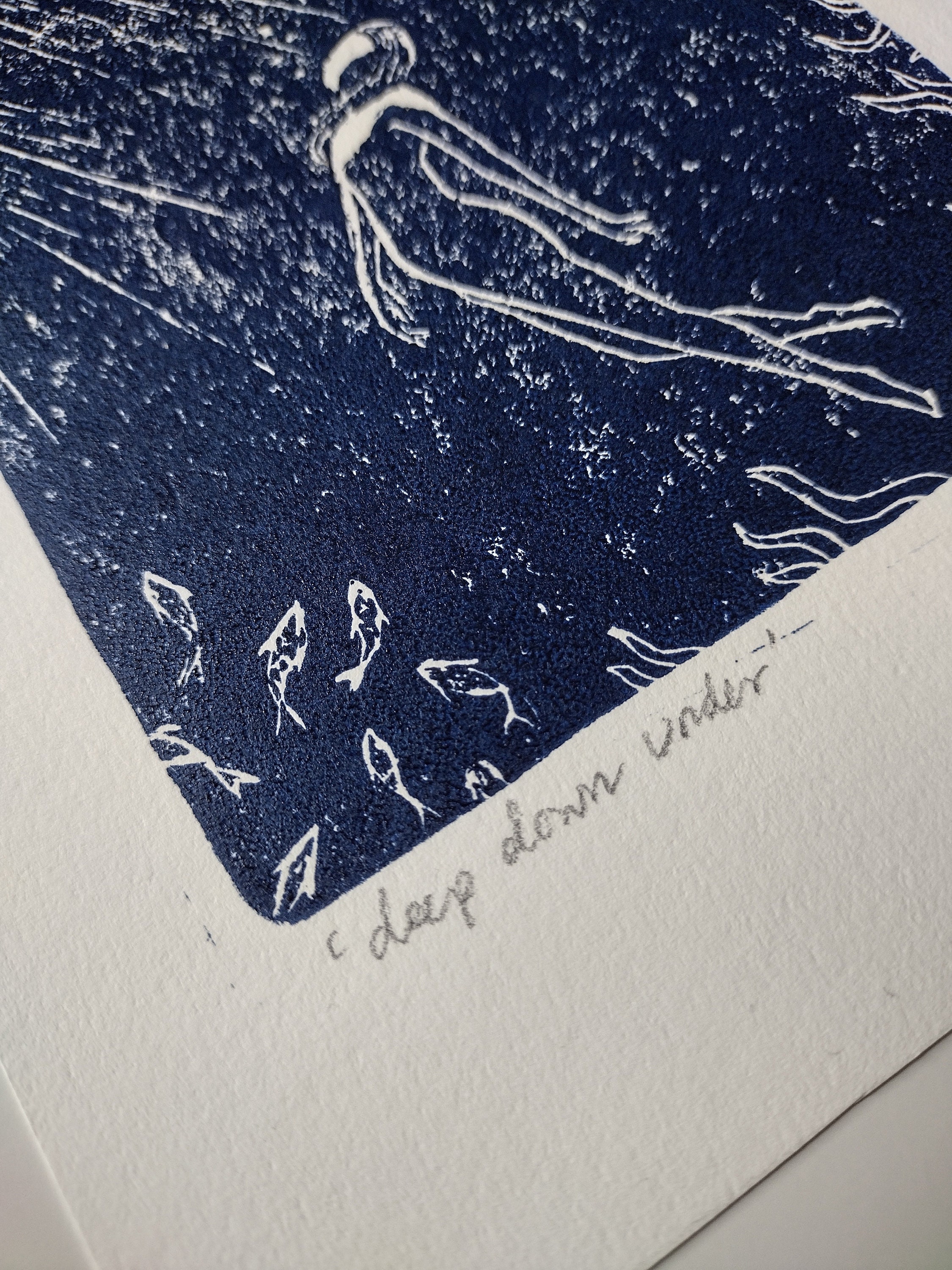 Linocut Art Print: Deep Sea Swimmer, Blue Ocean Wall Art - Etsy Australia