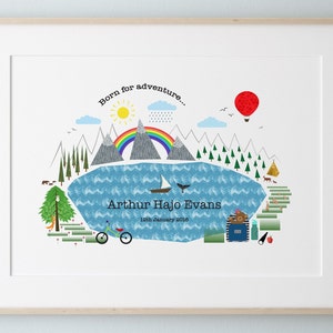 Stampa personalizzata con nome per bambini, regalo personalizzato per neonati, stampa di avventure per bambini, stampa artistica originale, arte murale colorata per la cameretta dei bambini, regalo per bambini