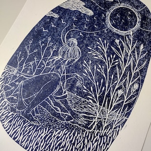 Stampa artistica in linoleografia Sow I am, stampa artistica in linoleum stampata a mano, stampa artistica Sowing, stampa naturalistica, stampa Growing, custode della natura, stampa di giardinaggio