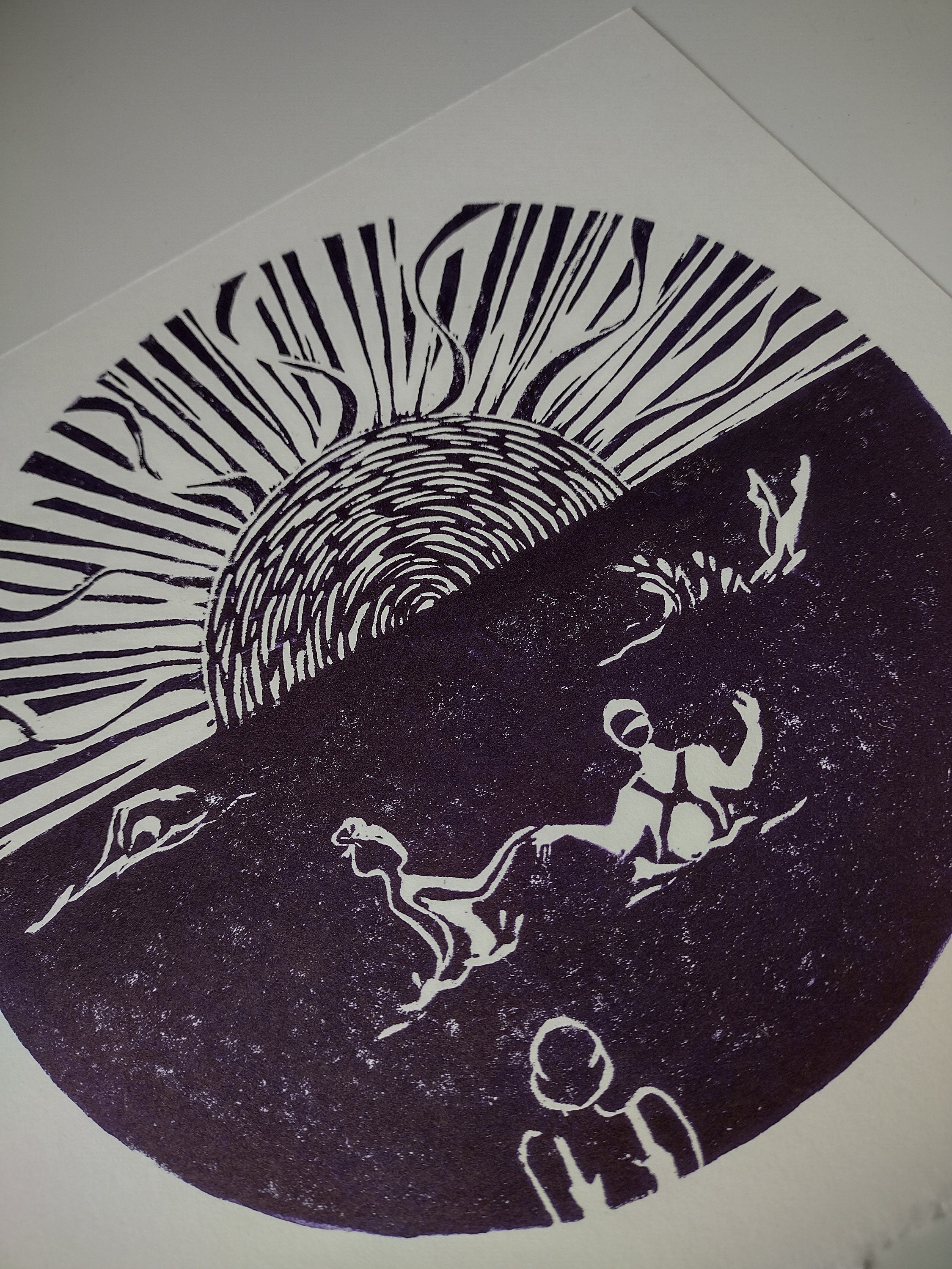 Sea friends linocut art print, Handprinted lino wall art, Sea swimming art, Wild swimming print, Home decor, Coastal inspired beach print