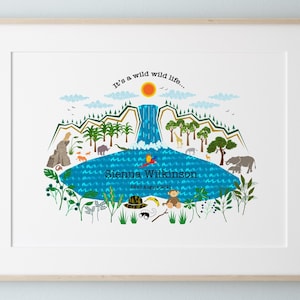 Custom nursery wall art, Children's personalised print, Colourful nursery decor, kid's safari print, Jungle animals, Original art print