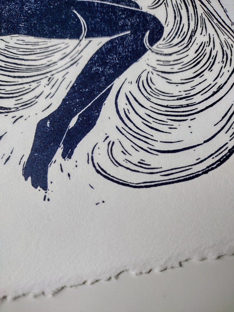 Handprinted Linocut Art Print: Mother and Child, Blue Relief Ink - Etsy