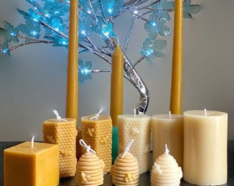 Natural Beeswax Candles, White Beeswax Candles, Taper Beeswax Candles, Pillar Beeswax Candles, Scented or Non Scented