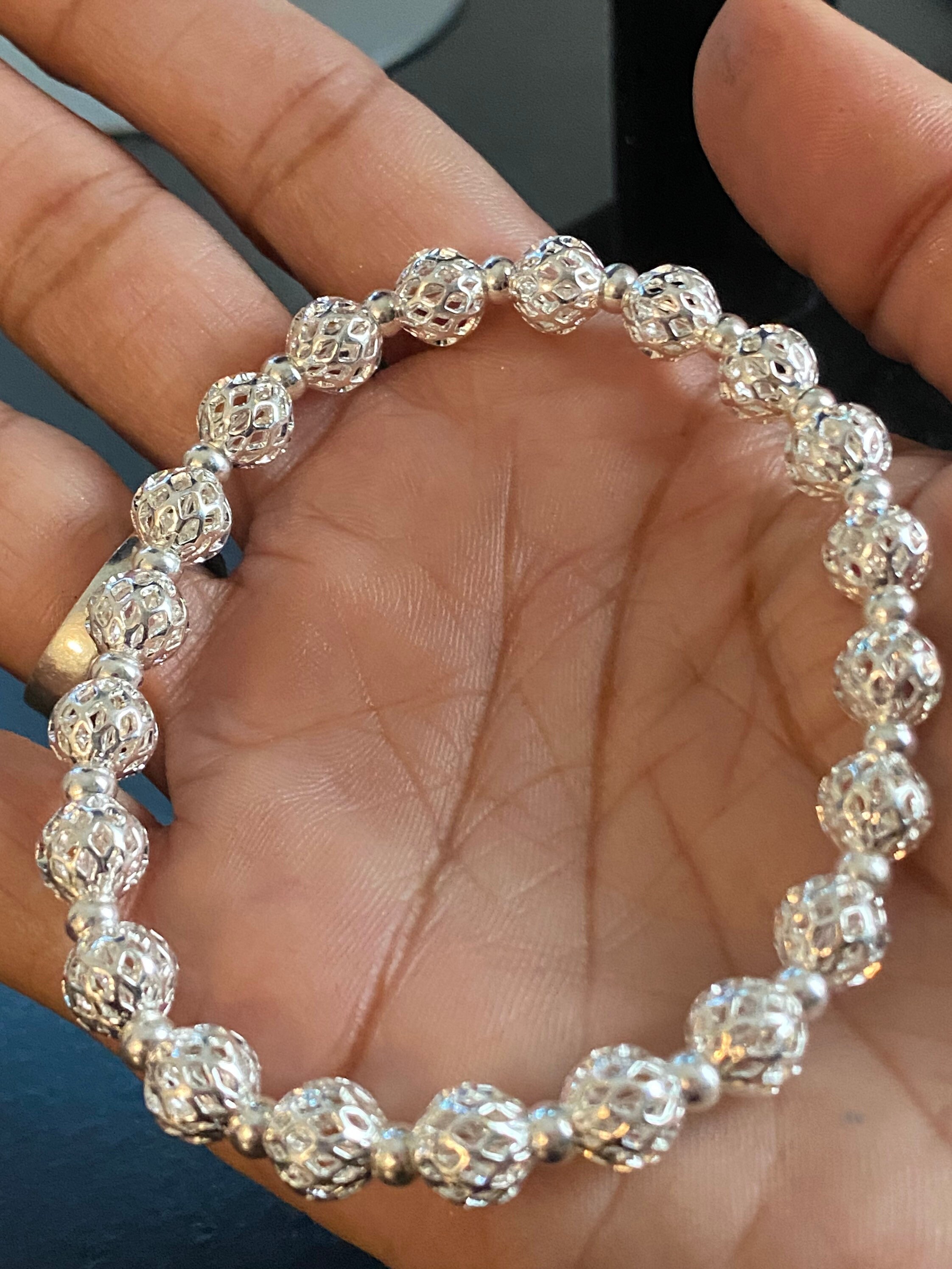 Silver Round Ball Bracelet Handmade Etsy