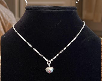Delicado collar de frasco de perfume con forma de corazón de plata / mini colgante de frasco para perfume, aceites o recuerdos