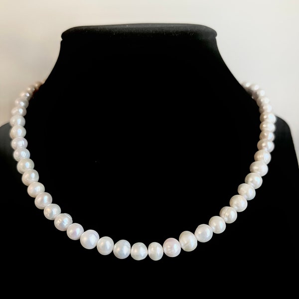 Freshwater Pearl Necklace for Men, White Pearl Necklace men, Mens Pearl Choker, Trendy Pearl Necklace, Male Pearl Necklace