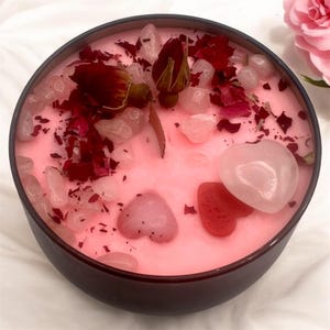 Enchanting Rose Quartz Love Spell Candle Kit , Pink Intention Candle, Pink Quartz Crystal Candle