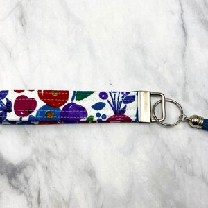 Quilted Keychain Wristlet | Personalized Multi-Colored Floral Fabric Keychain Wristlet | Monogrammed Fabric Key Fob Wristlet for her