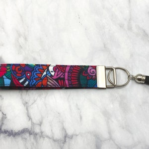 Quilted Keychain Wristlet | Floral Punk Personalized Wristlet for Keys | Monogrammed Fabric Key Fob Wristlet for her
