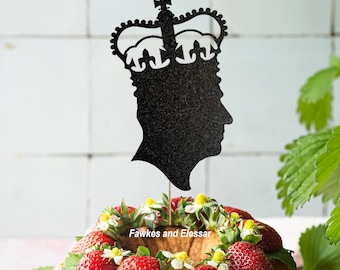 King Charles III Silhouette Crown Coronation Cake Topper Glitter Card | 24 Colour Choice | Royal London British Royalty Queen Camilla Baking