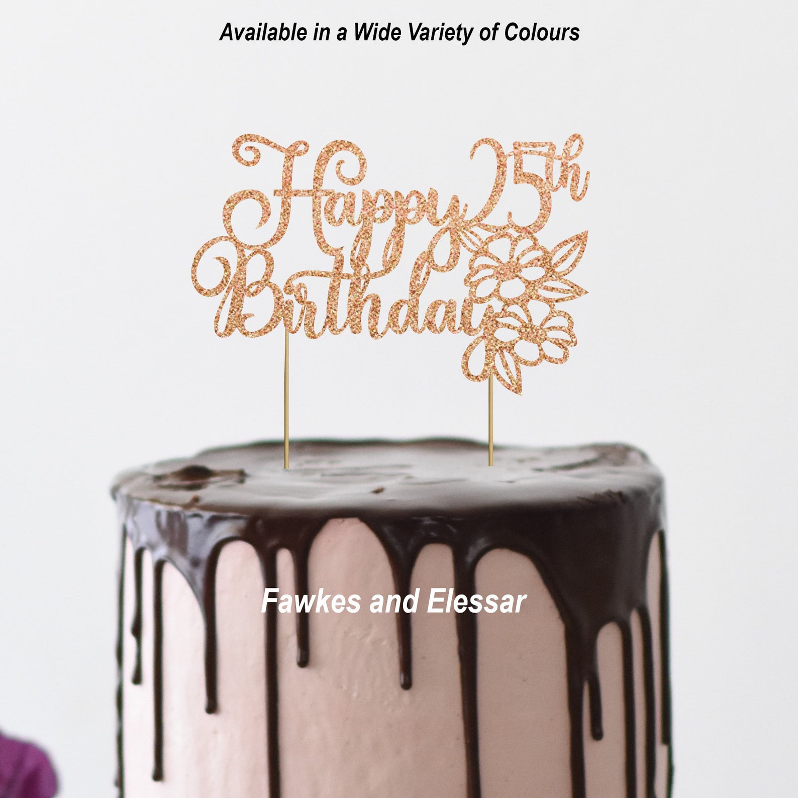 Happy 25th Birthday Cake Topper With Flower Design in Glitter - Etsy