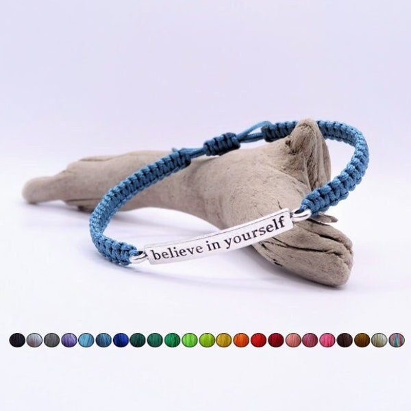 Cree en ti mismo Pulsera | 23 colores | Macramé | confianza en uno mismo | amor propio | Afirmaciones Positivas | Motivador | suerte | atado