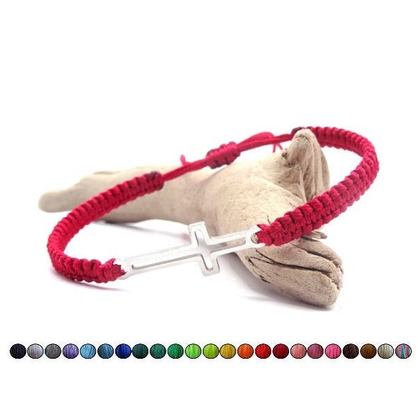 Silbernes Kreuzarmband Makramee | 23 Farben | handgemachtes Armband| Kreuz Schmuck | Makrameearmband
