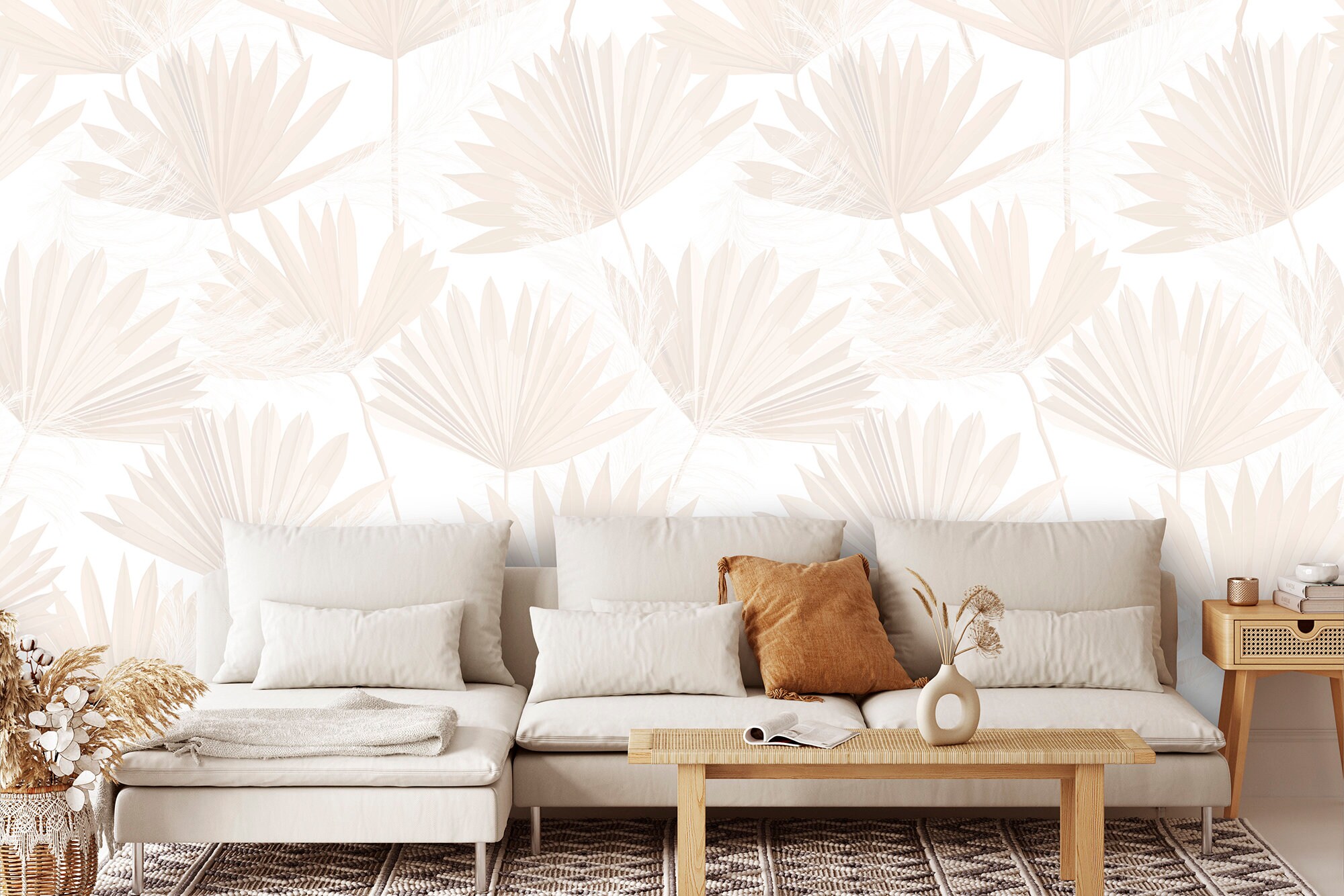 Palm Leaves Wallpaper, Boho Dry Palm Leaves Wallpaper, Bohemian