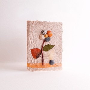 Biglietto d'auguri unico fatto a mano con carta fatta a mano, foglie pressate e conchiglie! Tutto naturale, ecologico!