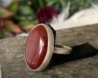 Artisan ring Stackable Size 7 12+ Textured Nature Lover gift Nature Lover gift Oxidized ring Red Jasper ring