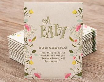 Oh Baby Baby Shower Light Gray - Bouquet Wildflower - Kit - 25 Seed Packets - Non-GMO Seeds