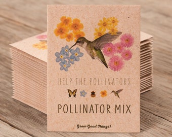 Pollinator Hummingbird - Wildflower Mix - 25 Seed Packets- Perfect Eco-Friendly Gift for DIY Gardeners or New Homeowners - Non GMO Seeds