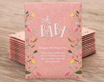 Oh Baby Pink - Bouquet Wildflower - Set of 25 Seed Packets - Perfect Eco-Friendly Gift - Baby Showers - Birth Announcements - Non GMO Seeds