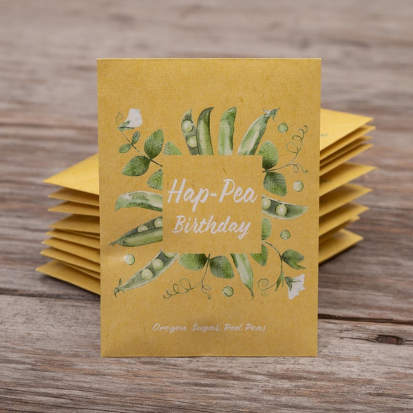 Hap-Pea Birthday - Sugar Pod Seed Packets - 25 Seed Packets - Perfect Eco-Friendly Birthday Card/Birthday Gift for Gardeners - Non GMO