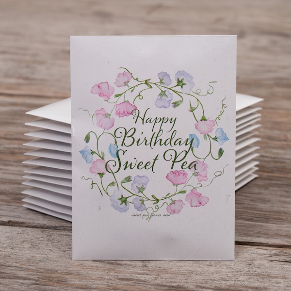 Happy Birthday Sweet Pea - Sweet Pea Seed Packets - 25 Seed Packets - Perfect Eco-Friendly Birthday Card/Birthday Gift for Gardeners-Non GMO