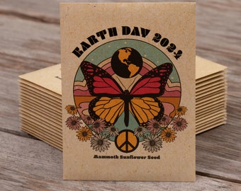 Earth Day Butterfly - Mammoth Sunflower Flower Mix Seed Packets - 25 Seed Packets- Perfect Eco-Friendly Gift - Non GMO Seeds