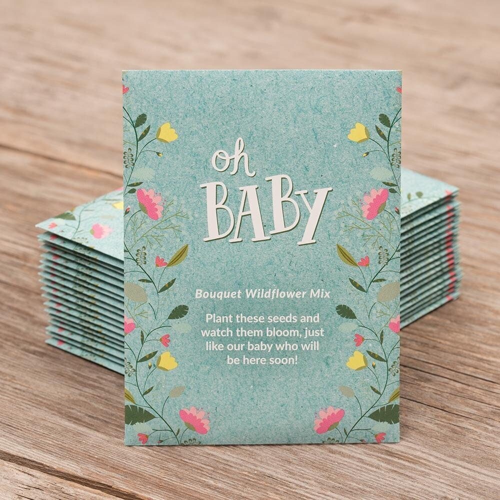 Oh Baby | Shower Seed Packet Party Favors | Non GMO | Gender Neutral | 25  Individual Bouquet Wildflower Mix Seed Packets | Ready to Give | Easy to