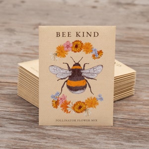 Bee Kind - Pollinator Wildflower Mix Seed Packets - 25 Seed Packets - Perfect Eco-Friendly Gift - Blank Card - Non GMO Flower Seeds