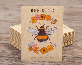 Bee Kind - Pollinator Wildflower Mix Seed Packets - 25 Seed Packets - Perfect Eco-Friendly Gift - Blank Card - Non GMO Flower Seeds