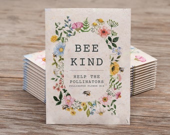 Bee Kind Help Pollinators Kraft Bee - Wildflower Mix - 25 Seed Packs- Perfect Eco-Friendly Gift for Gardeners Friends Kids - Non GMO Seeds