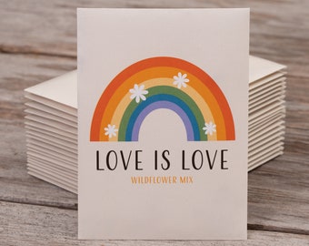 Love is Love Rainbow - Wildflower Mix Seed Packets - 25 Seed Packets- Perfect Eco-Friendly Gift for LBGTQ Weddings or Pride Events - Non GMO