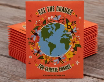 Bee The Change Climate - Pollinator Flower Mix Seed Packets - 25 Seed Packs- Perfect Eco-Friendly Gift - Non GMO Seeds