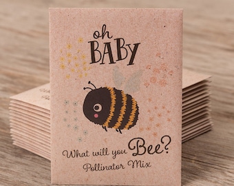 Oh Baby Bee - Wildflower Mix - 25 Seed Packets - Perfect Eco-Friendly Gift for Baby Showers or Birth Announcements - Card - Non GMO Seeds