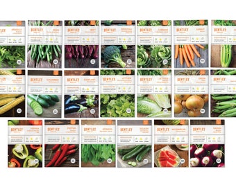 Top 20 Vegetable Seed Packets - KitGift for Eco-Friendly Gardener - Non-GMO Seeds - Carrots Beans Peppers Greens Radish Corn Beans