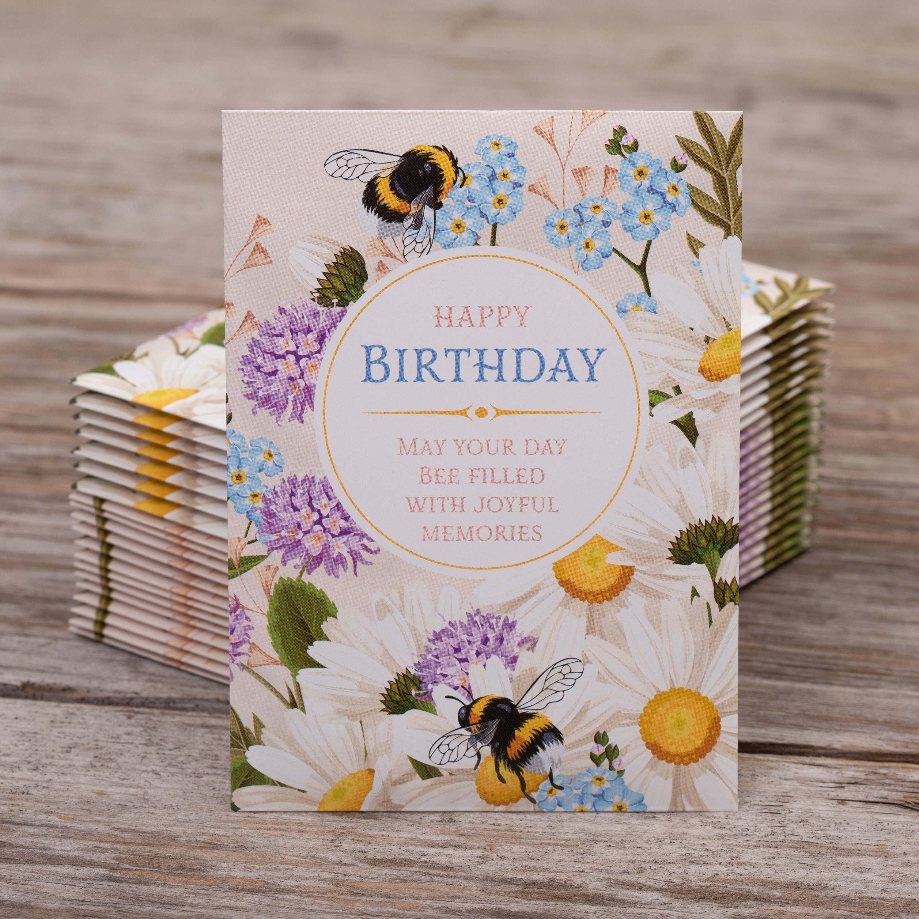 Happy Birthday - Bee - Forget Me Not - 25 Seed Packets-Perfect Eco-Friendly Birthday Gift for Gardeners or Flower Lovers - Non GMO Seeds
