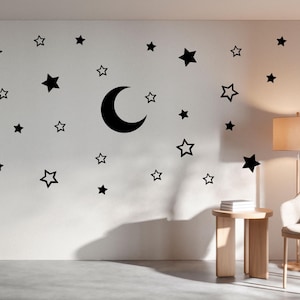 Moon and Stars Wood Wall Decor | Moon Wall Art | Crescent Wall Decor | Wall Art | Kids Room Wall Art | Gift For Kids | Stars Wall Decoration