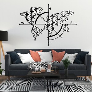 World Map Wall Decor, World Map Wall Art, Compass Wall Decor Art, Office Wall Decor, Modern Wall Design, Metal World Map Wall Decoration