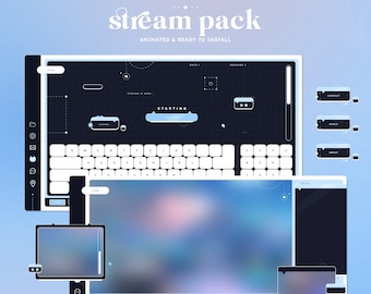 ANIMATED  Browser Kitty Stream Bundle | Twitch Package | Blue | Overlays | Screens | Alerts | Panels | Chat Widget | Stinger Transition