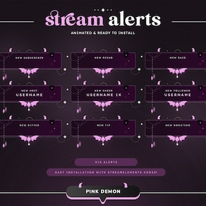 ANIMATED Pink Demon Stream Alerts | Twitch | Streamer | Cosmic | Soft Gradient | Shiny | Purple | Halloween | Aesthetic